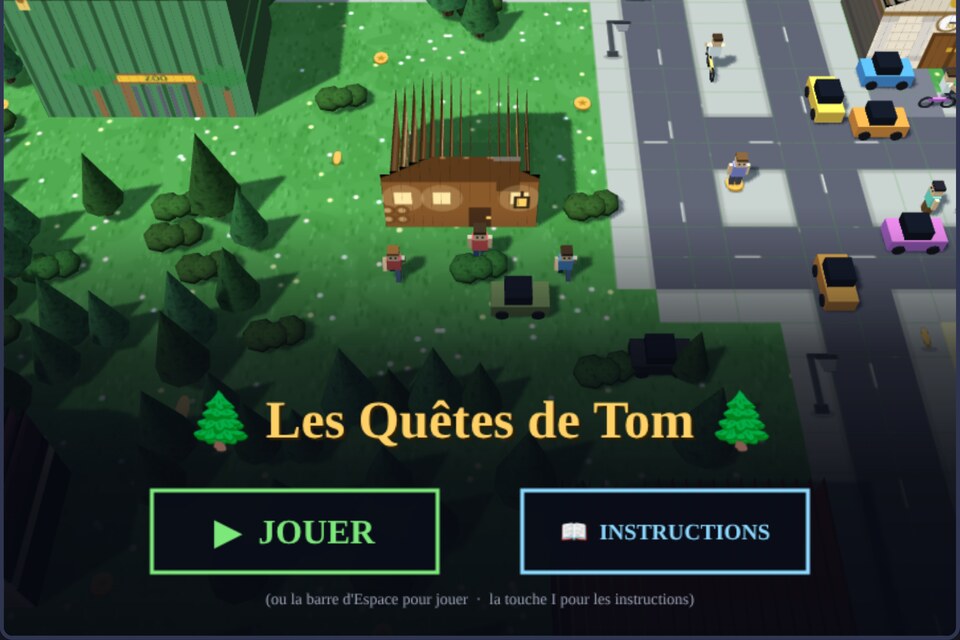 Les Quêtes de Tom : l écran d accueil, la ville en 3D
